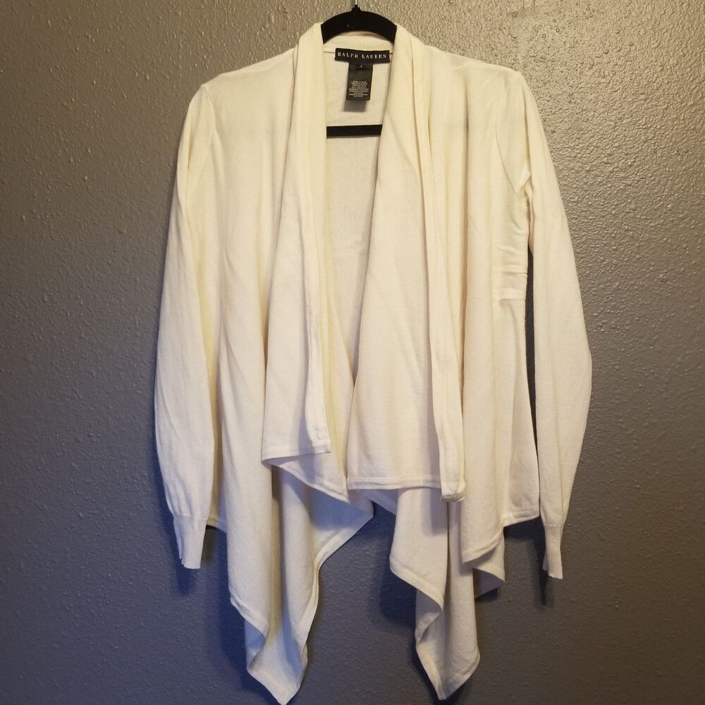Ralph Lauren Black Label Small Cardigan Sweater Cashmere WaterfaIl Ivory Preppy
